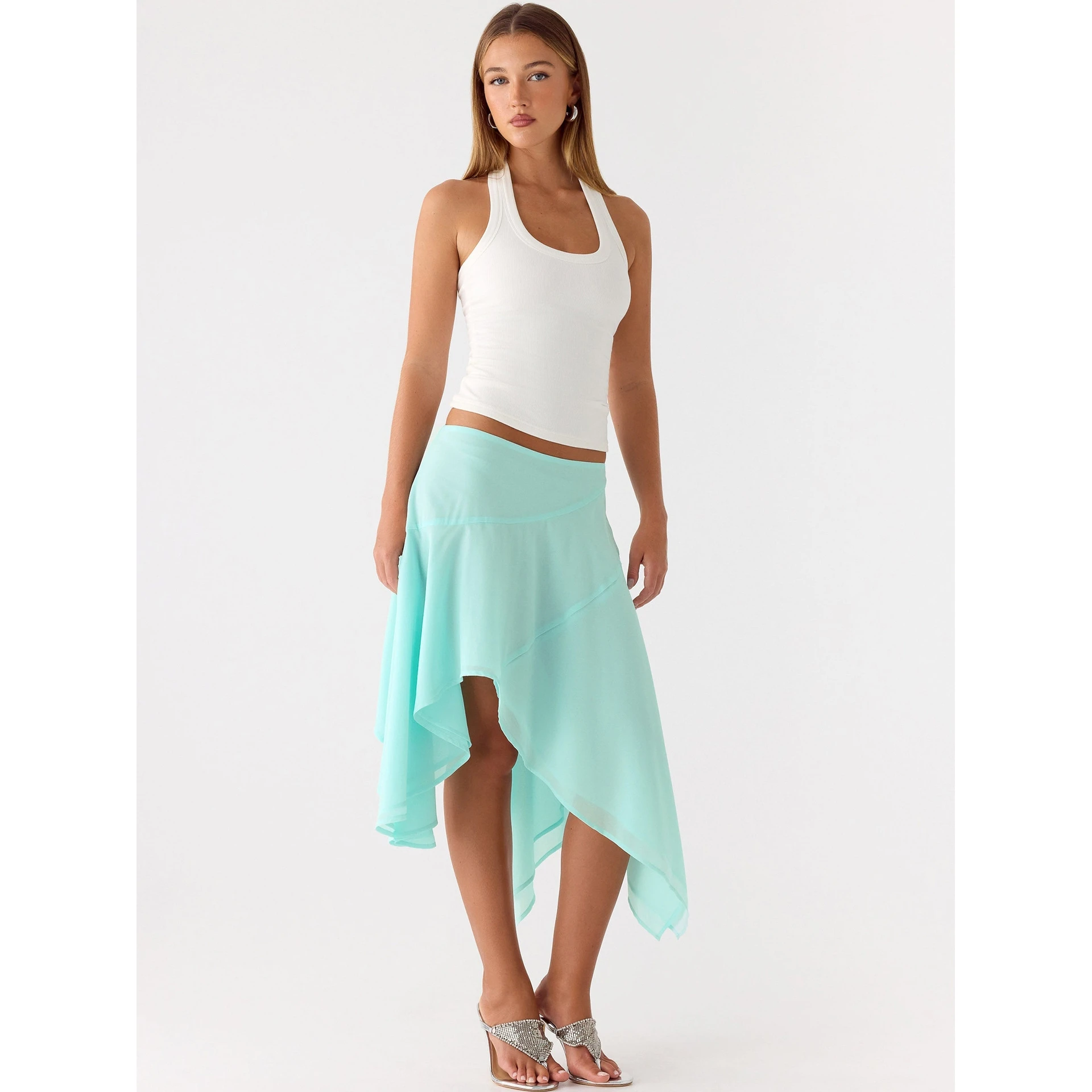 High Waist Asymmetrical Hem  Skirt Spring Summer  Style Vacation Vibes Teen Girls Straight Cut Polyester Skirt
