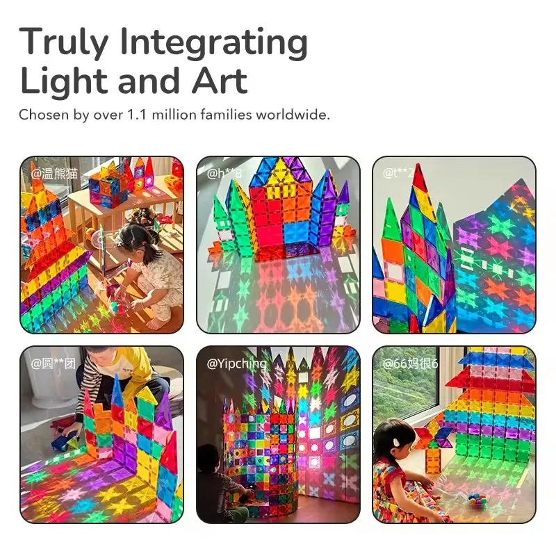Mideer 80 قطعة من البلاط المغناطيسي الملون للضوء والظل لبنات البناء مع 8 قطع مرآة شفافة بتصميم شفاف للأطفال 3 سنوات فما فوق #4