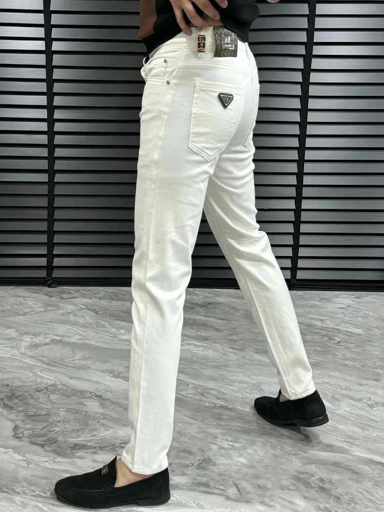 

Мужские прямые джинсы, комфортные, однотонные, облегающие, повседневные, стильные, для бизнеса, с узкими штанинами