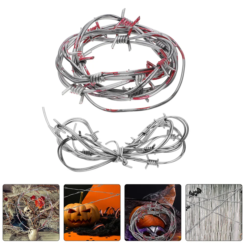 

2 шт. Имитация колючей проволоки, пластиковый рулон колючего шнура для декора на Хэллоуин, украшения дома с привидениями, аксессуары для сцены тюрьмы, для вечеринок