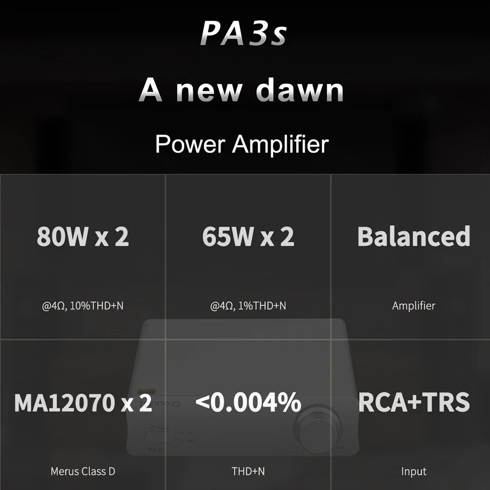 TOPPING PA3S Desktop Digital Headphone Amplifier AMP with 2 MA12070 chip Big Power 80W *2 RCA/TRS Best Partner for D10 audirect