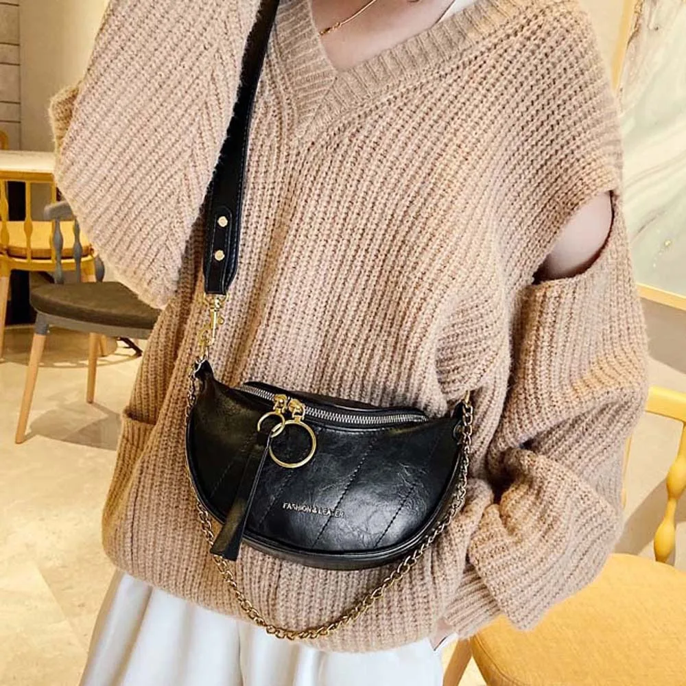 Large Capacity Chain Saddle Handbag Classic Versatile PU Dumpling Bag Alloy American Style Retro Crossbody Bag School