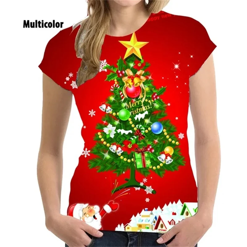 Women Christmas Clothing XS-4XL Christmas Hot Sale 3D T-shirt Christmas Tree Printing Short Sleeve Cool Fashion T Shirts Female