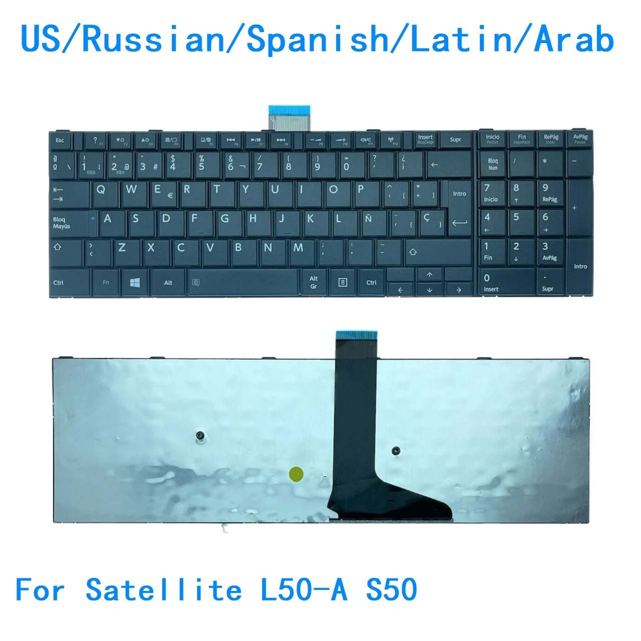 New US Russian Spanish Latin Arab Language  Keyboard For Toshiba Satellite L50-A S50 Notebook PC Replacement Keyboard