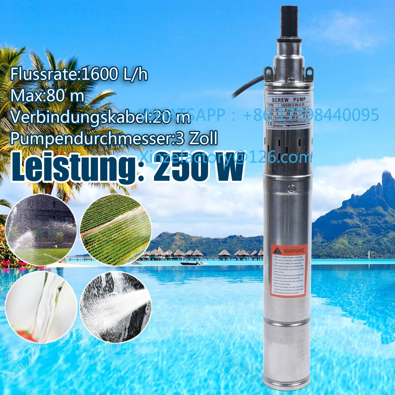 

Customizable 0.25KW 220V 3" Deep Well Pump Screw Pump Stainless Steel Submersible Water Pump Sand Compatible Edestahl 1600L/H DH
