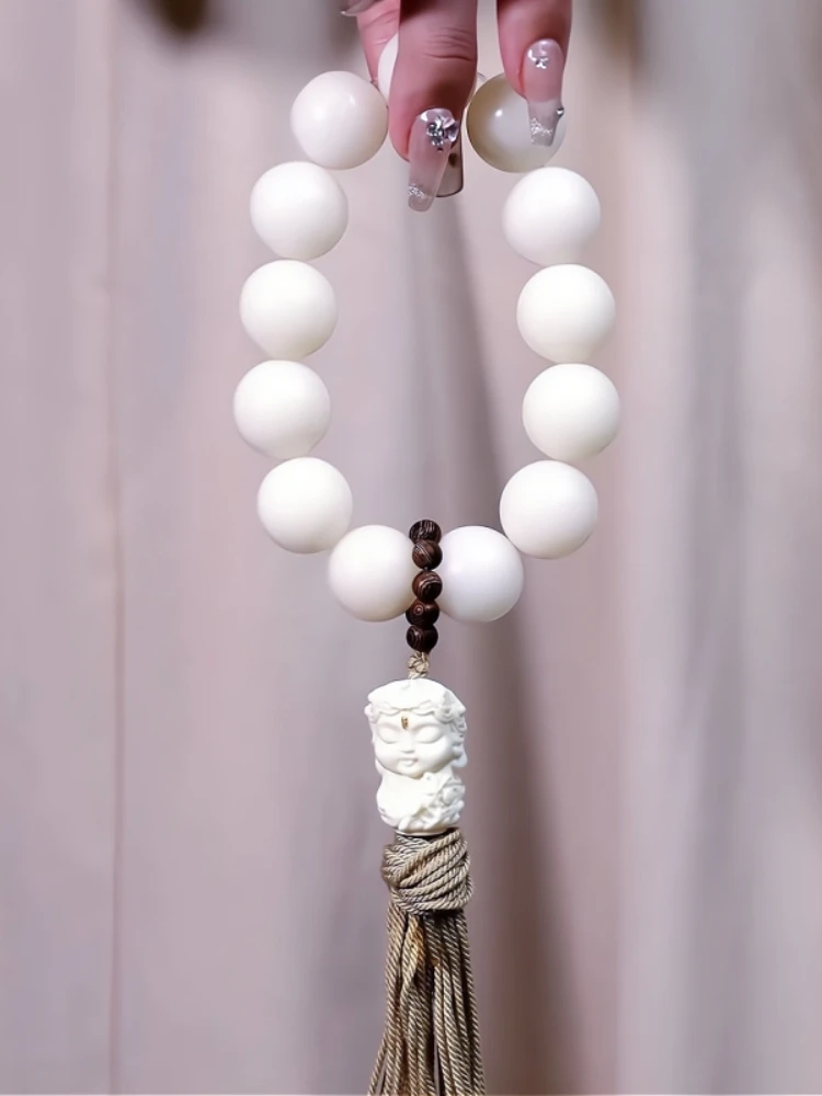 

Natural White Jade Bodhi Root Bracelet High Bodhi Buddha Beads Rosary women's all-wear Bracelet Holiday Gift