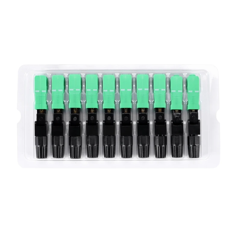 10Pcs Sc/Apc Fiber Optic Connector Embedded Single Mode Component Fiber Optic Quick Connector-Black + Green