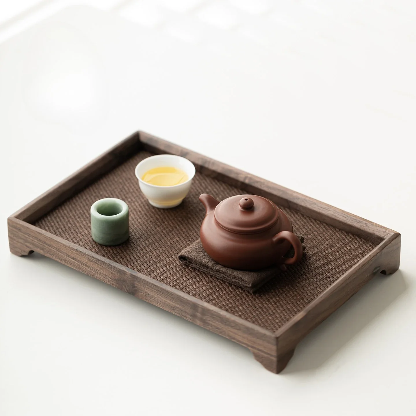 1PC Walnut Rattan Mat Tea Tray Household High-end Cliff Stone Kung Fu TeaSet Accessories Chinese Dry Tea Tray Household Storage