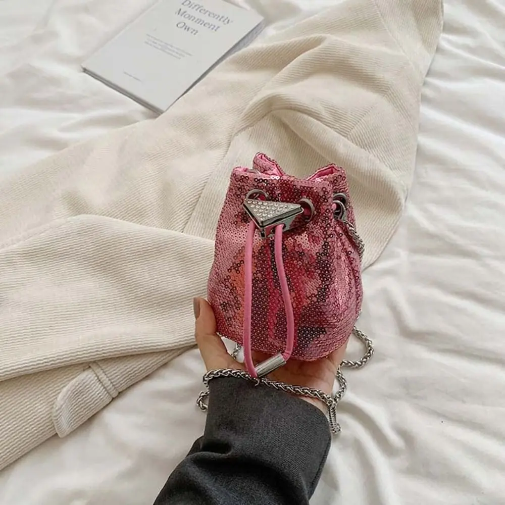 

Shoulder Pouch Rhinestone Glitter Bucket Bag Sequin Crossbody Bag Mobile Phone Bag Chain Square Coin Purse Girls