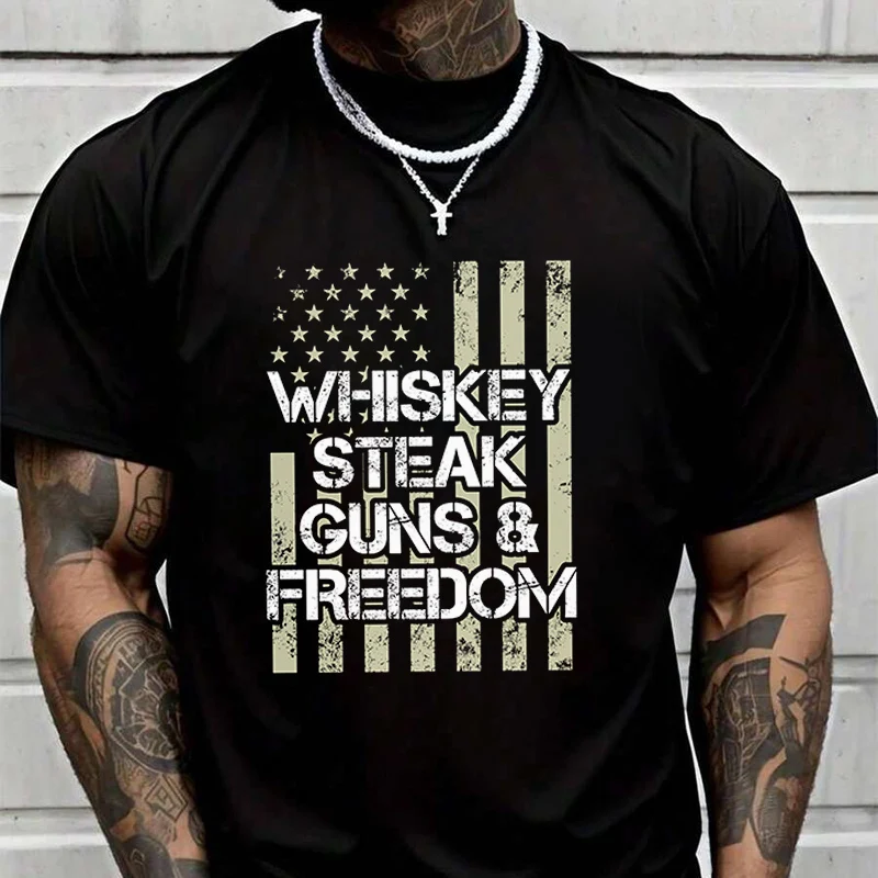 

Футболка Whiskey Steak Guns Freedom для фанатов мотоциклов, новая модная летняя мужская футболка с коротким рукавом и принтом, с круглым вырезом