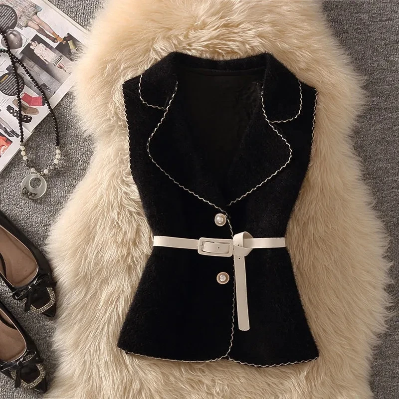 

Spring Autumn Vest Coat New Small Fragrant Style Women Suits Outfit Elegant Slim Woolen Vest + Sweater + Knitted Dress Set 3pcs