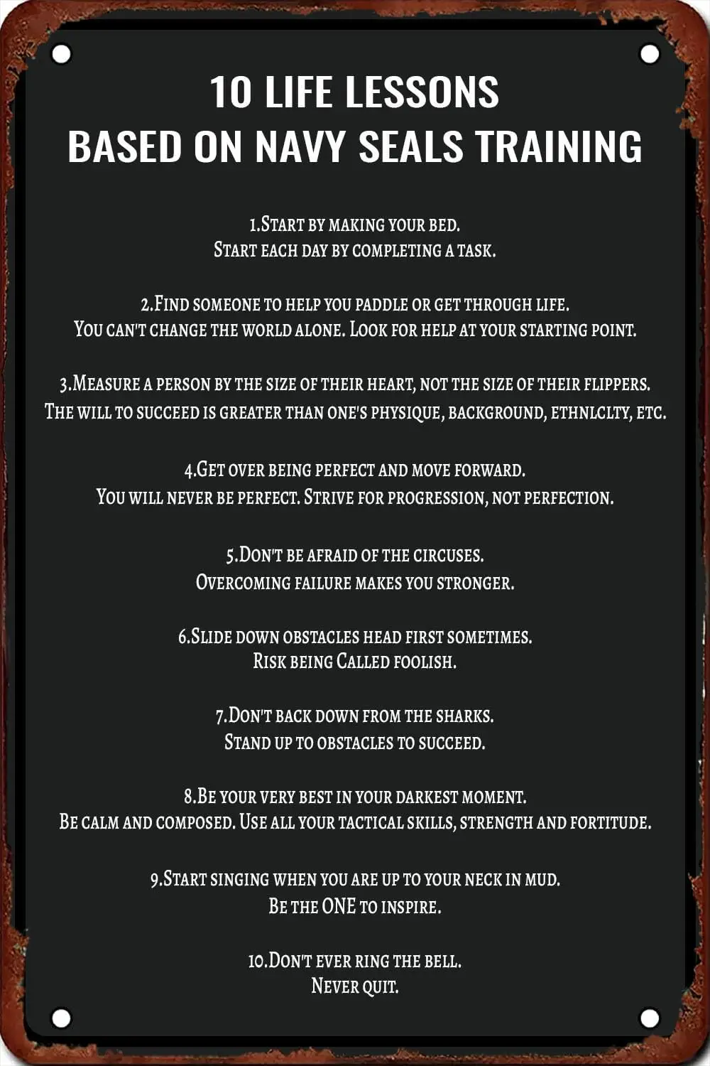 Gym Motivation Metal Sign 10 Life Lessons Based On Navy Seals Training Poster Retro Decor Art Man Cave Gym Indoor & Out sign