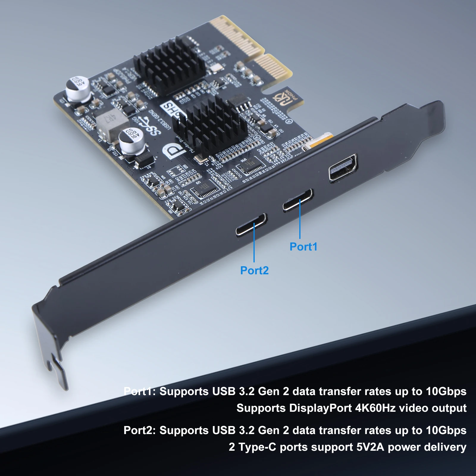 Type-C Expansion Card ASM3142 Controller USB 3.1 10Gbps Gen 2 Expand Card Riser Dual USB-C Port Docking Station