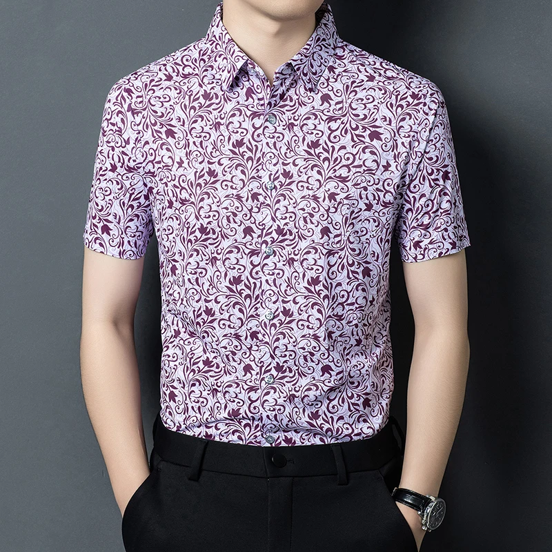 National Style Print Shirts For Men Short Sleeve Skin-Friendly Summer Quality Coolness Breathable Casual Lapel Camisas De Hombre