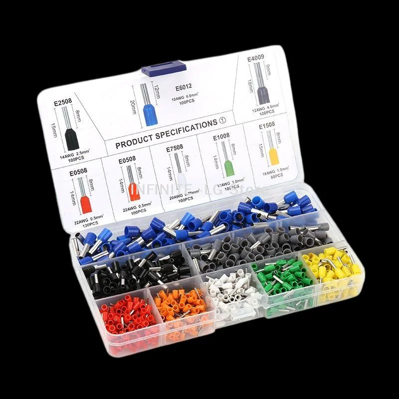 

Insulated Cord Pin Crimper Set, 450/700/1250Pcs Electrical Tubular Wire Terminal Connectors.