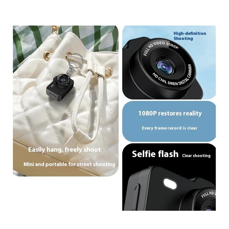 Camera 1080P Micro Camera Keychain Camera Necklace-Style Vlog Camera Pocket Camera Ultra-Compact Digital Camera White