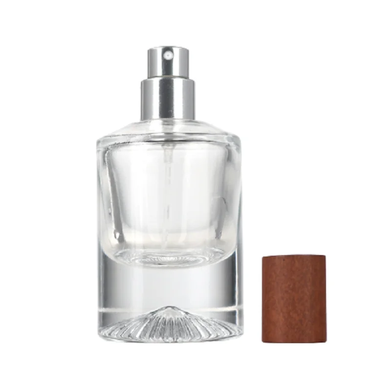 Luxury Perfume Bottle Cylinder 30ml Mist Spray Fragrance Bayonet Seal Glass Perfume Bottle with Bamboo Wood Lid Perfume Bottle