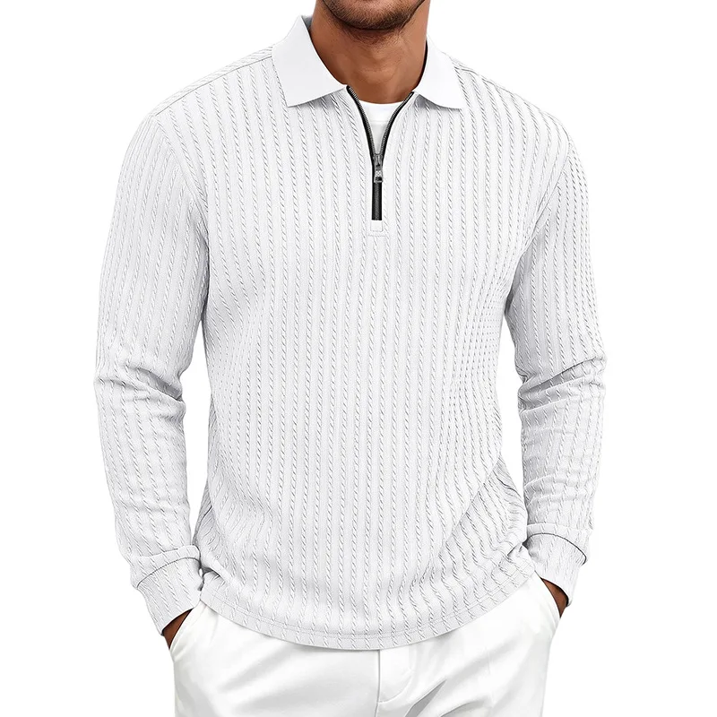 2026 American autumn men's snake bone pattern texture elastic knitting half-open lapel casual extreme style long-sleeved sweater