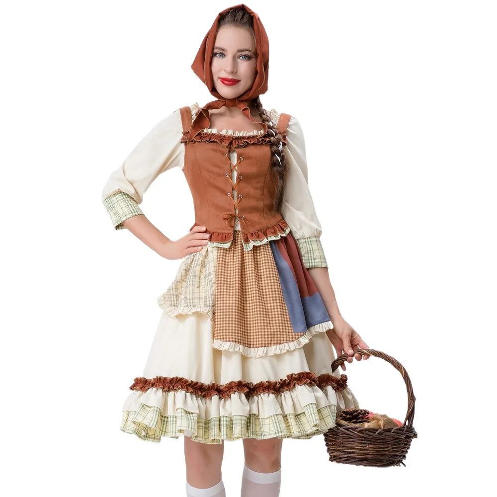 

Halloween Adult Little Red Riding Hood Stage Play Idyllic Manor Farm Maid Party Costume