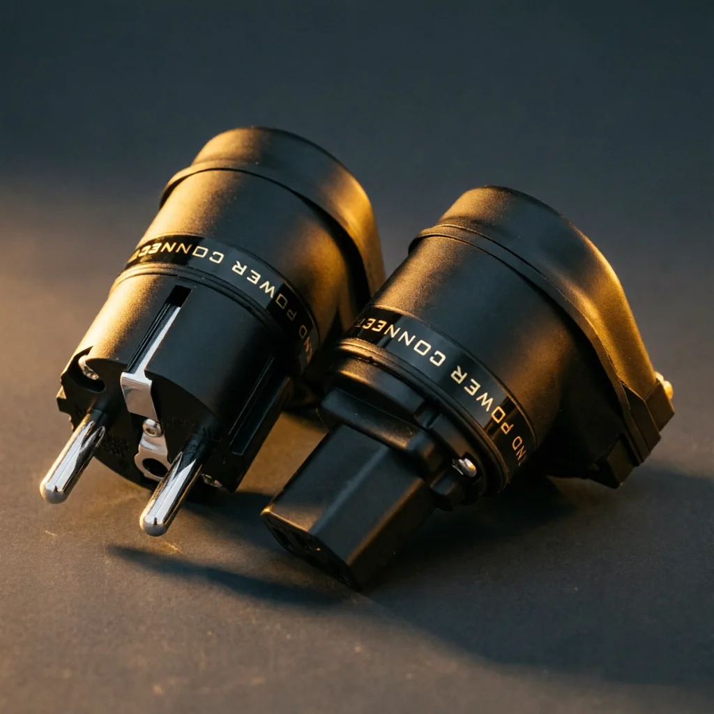 L-Type Right Angle Schuko Mains Plug – 24K Gold or Rhodium Coated, High-End Audio Power Cord Connector, 15A 250V