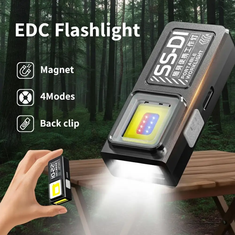 

Мощный мини-фонарь COB EDC на брелоке, перезаряжаемый, карманный фонарь-прожектор для работы с магнитом, для экстренных случаев