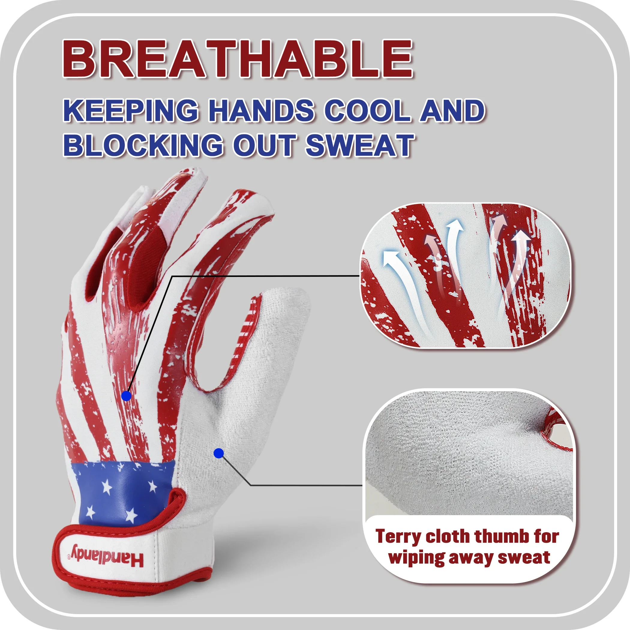 핸드랜디 유소년용 미식축구 장갑 (남녀 공용), 어린이용 스티키 와이드 리시버 장갑, 주니어 플래그 풋볼 장갑