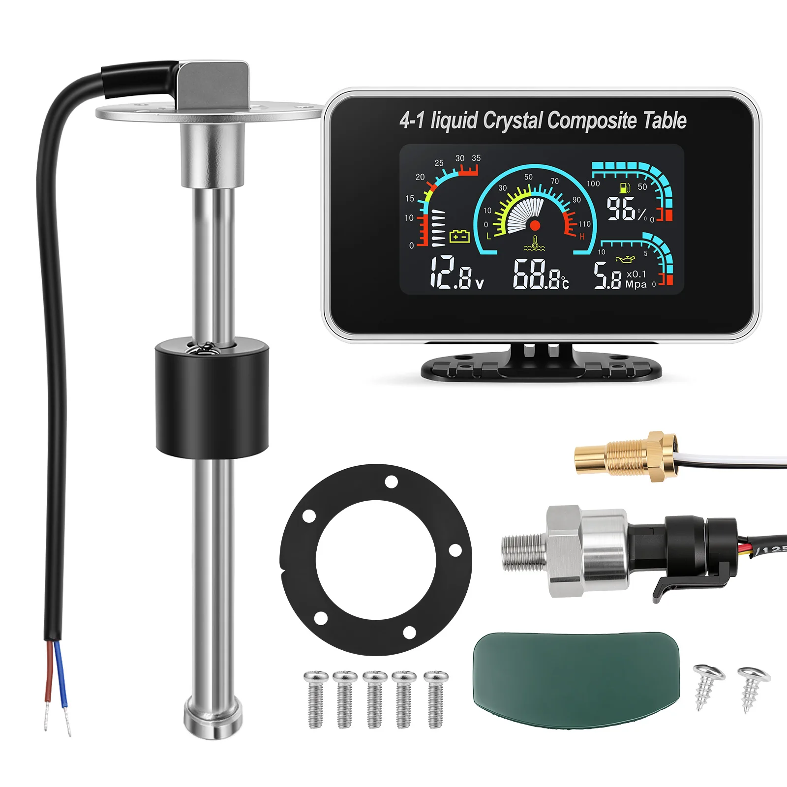 4-in-1-LCD-Auto, digital, Wassertemperatur, Öldruck, Voltmeter, Volt, Kraftstoffanzeige, Alarmanzeige mit 100–575 mm Sensor – Detail 12