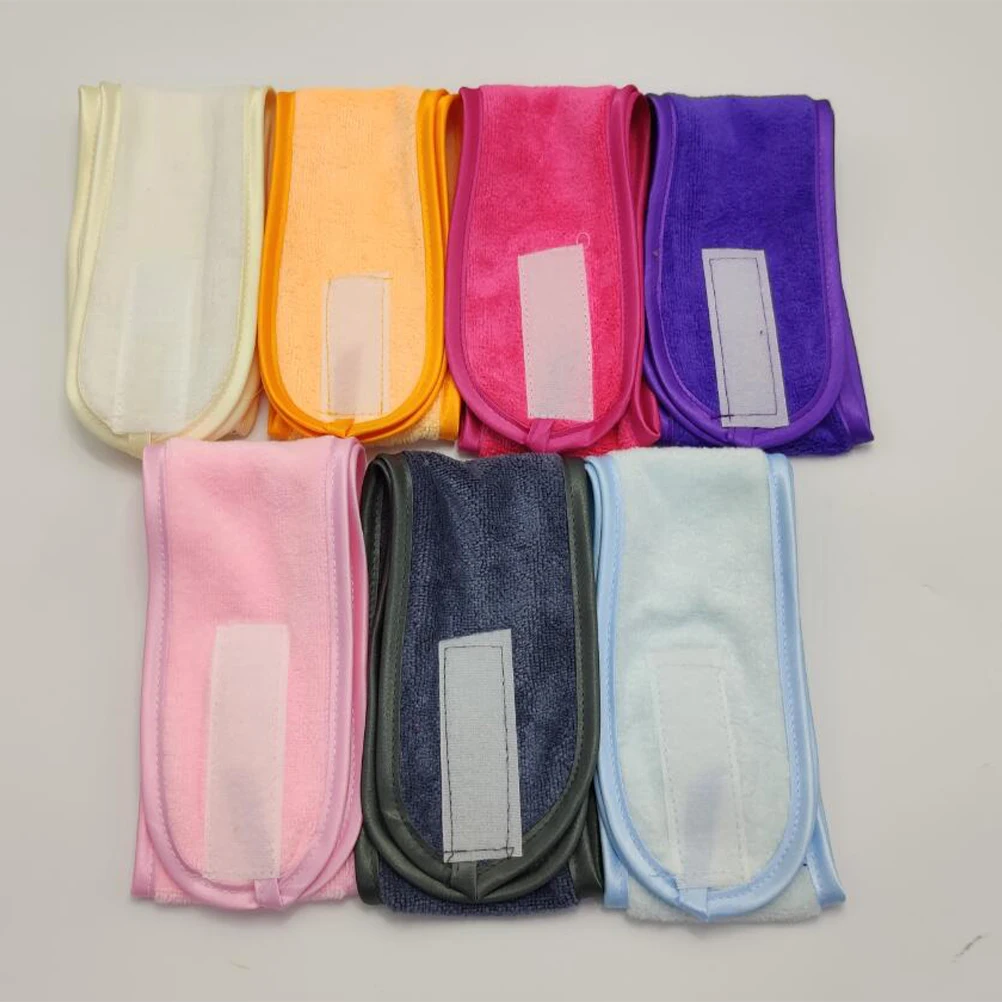 

7pcs Facial Spa Headbands Sweat Absorbent Makeup Head Wraps Cloth Headband For Gym Hiking Bath Sticky Tape Mixed Color