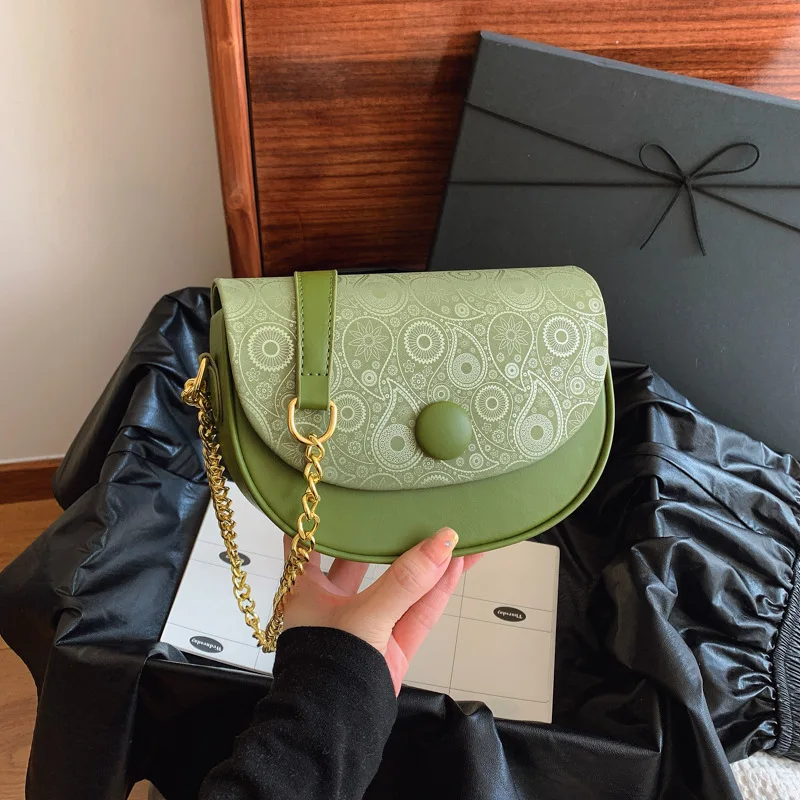 

Fashion Trend Niche Design Printed Light Luxury Saddle Bag Oblique Span Bag Casual Simple Commuter Chain Shoulder Bag Women