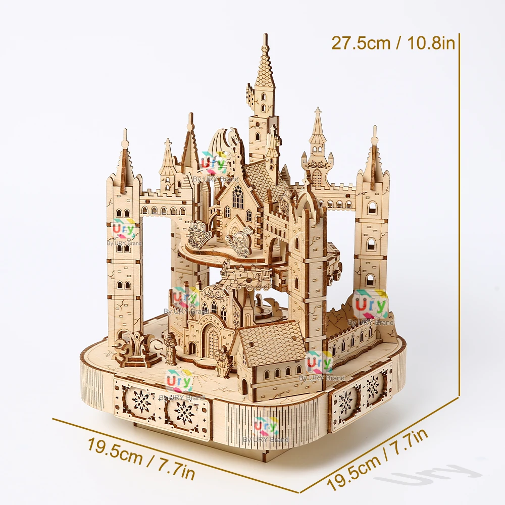 DIY 3D Wooden Musical Carousel Train Castle Model Kit 2