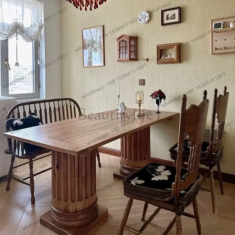 yj9 American country solid wood dining table rectangular French Roman column conference table