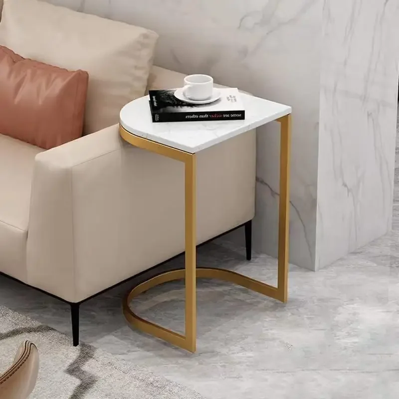 Light luxury rock slab edge few sofa corner few rock slab small round table semi-circular side table creative movable