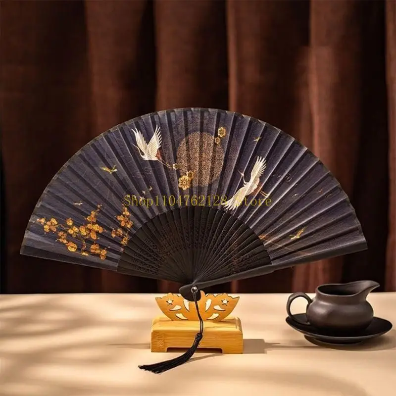 Quạt tay gấp truyền thống của Trung Quốc với cần cẩu thanh lịch cho biểu diễn bán hàng tốt nhất