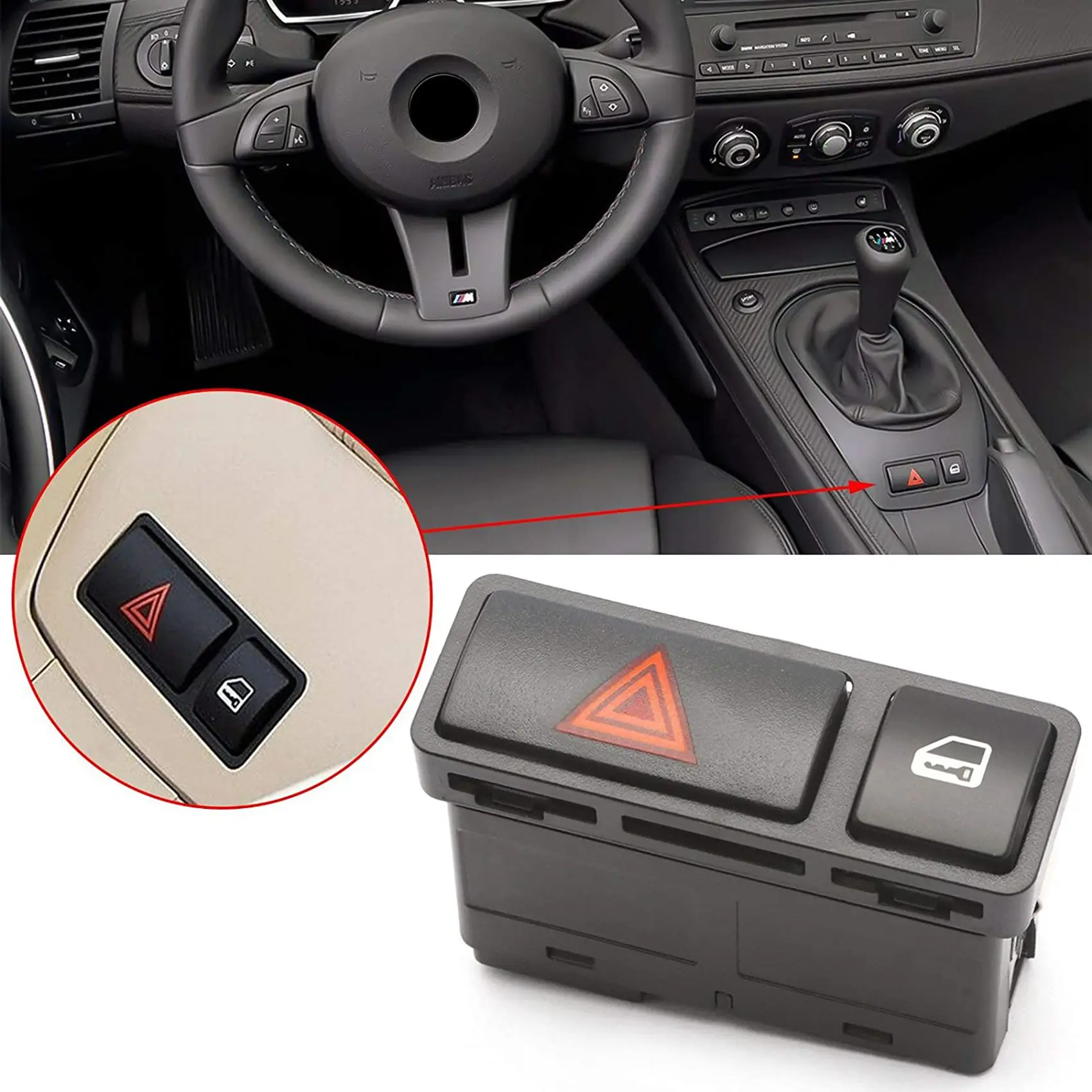 Emergency Flash Light Switch Push Button Hazard Warning Light Lock Switch for -BMW 3 Series E46 61318368920