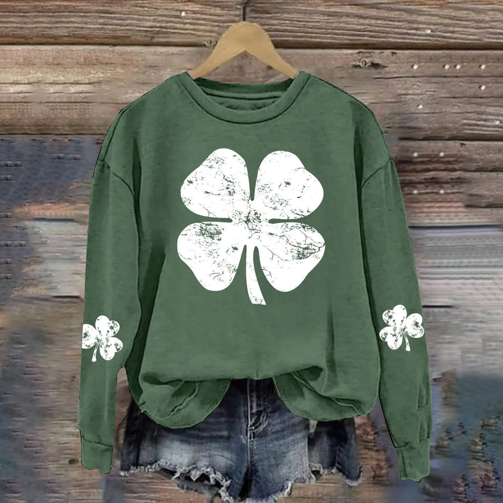 

Lounging Set Women Women Casual Crew Neck Long Sleeve Sweatshirt Printed Irish Day Green Top Full Coverage Womens Workout Top