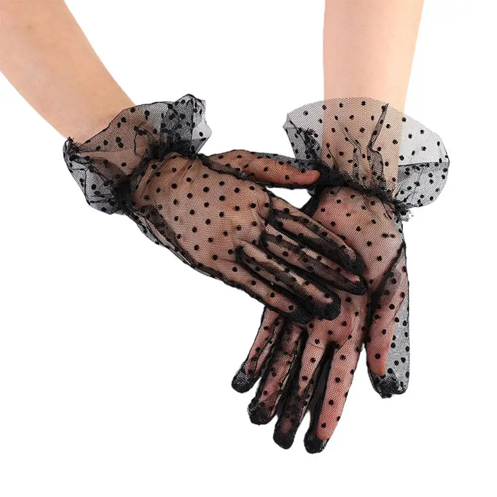 Sexy Black Gloves  Dot Short Style  Lace Lace Female Wedding Bride Wedding Gloves Breathable Cycling Sun Protection Gloves