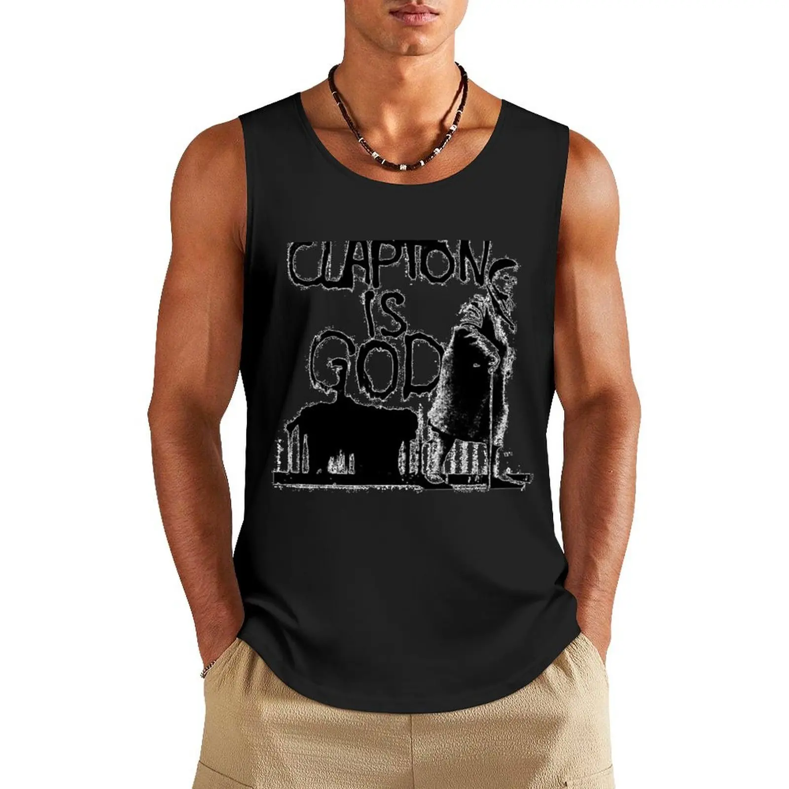 

Clapton is God, Black on White Tank Top sexy clothes men sleeveless jackets bodybuilding t shirt Bodybuilding shirt