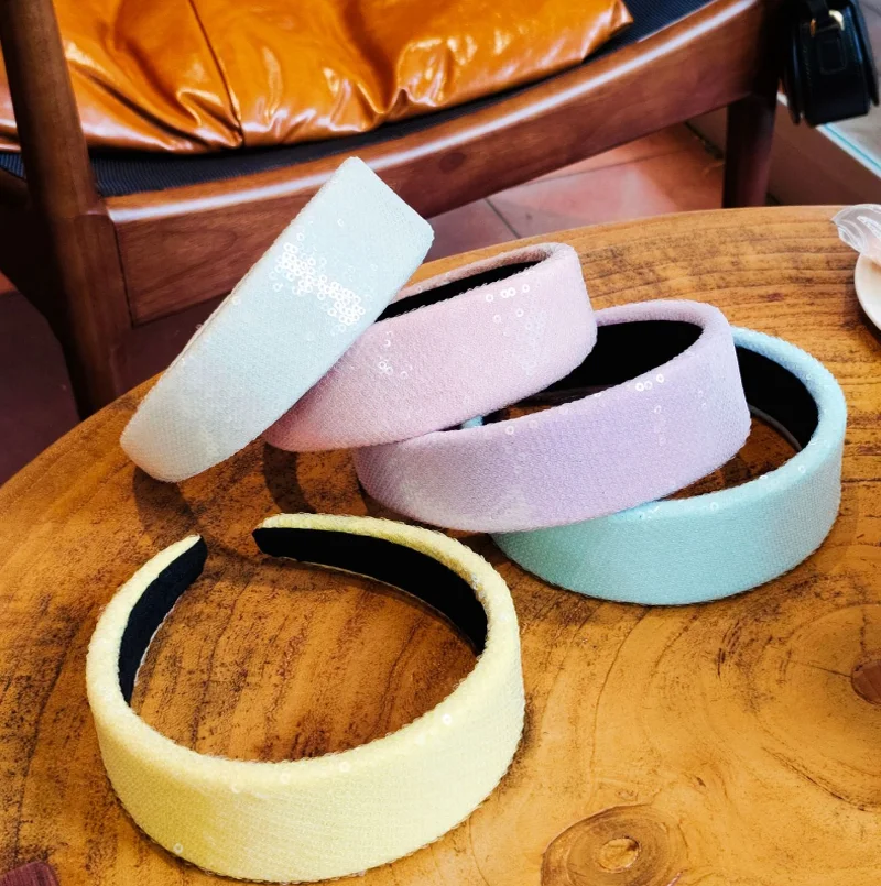 Fresh Candy Color Sparkling Sequin Glitter Headband Hair Bands Thin Sponge Wide Edge Hairbands Accessories Outdoor Hair Clip