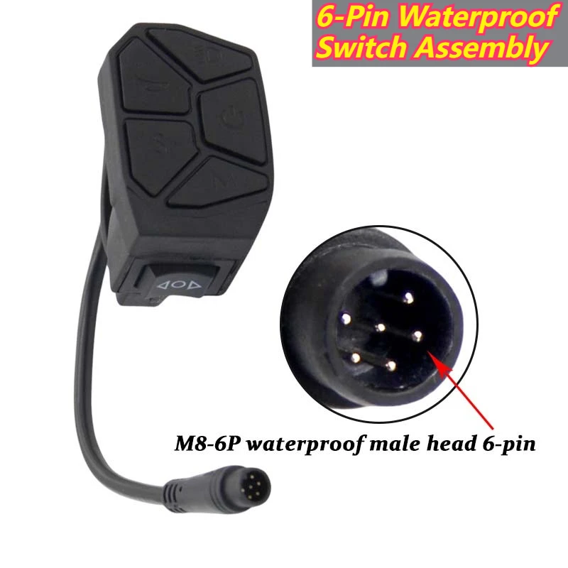 6-Pin Waterproof Switch Assembly for iX3/iX4/K1/K2, 7-Function Headlight Turn Signal Horn Control, Replacement, M8 130mm Cable