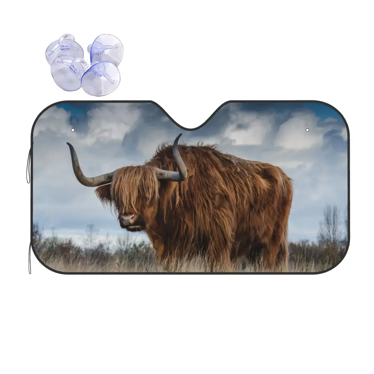 Highland Cattle Cow Windshield Sunshade Wildlife Animal Awesome Car Front Window Visor Car Window Windscreen Cover Car-covers