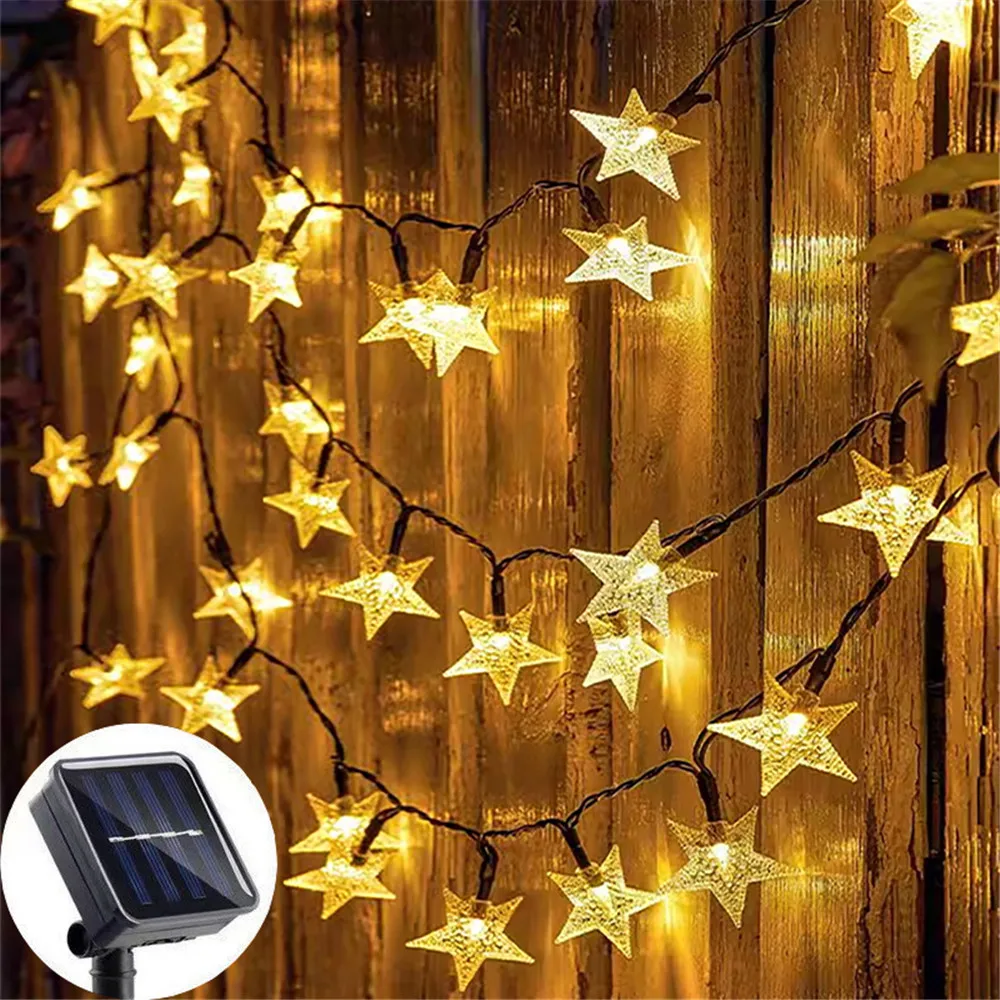 

12/7/5m Outdoor Solar Star String Lights Fairy Lights Star for Christmas Garden Wedding Decoration 2025 Ramadan Decorations