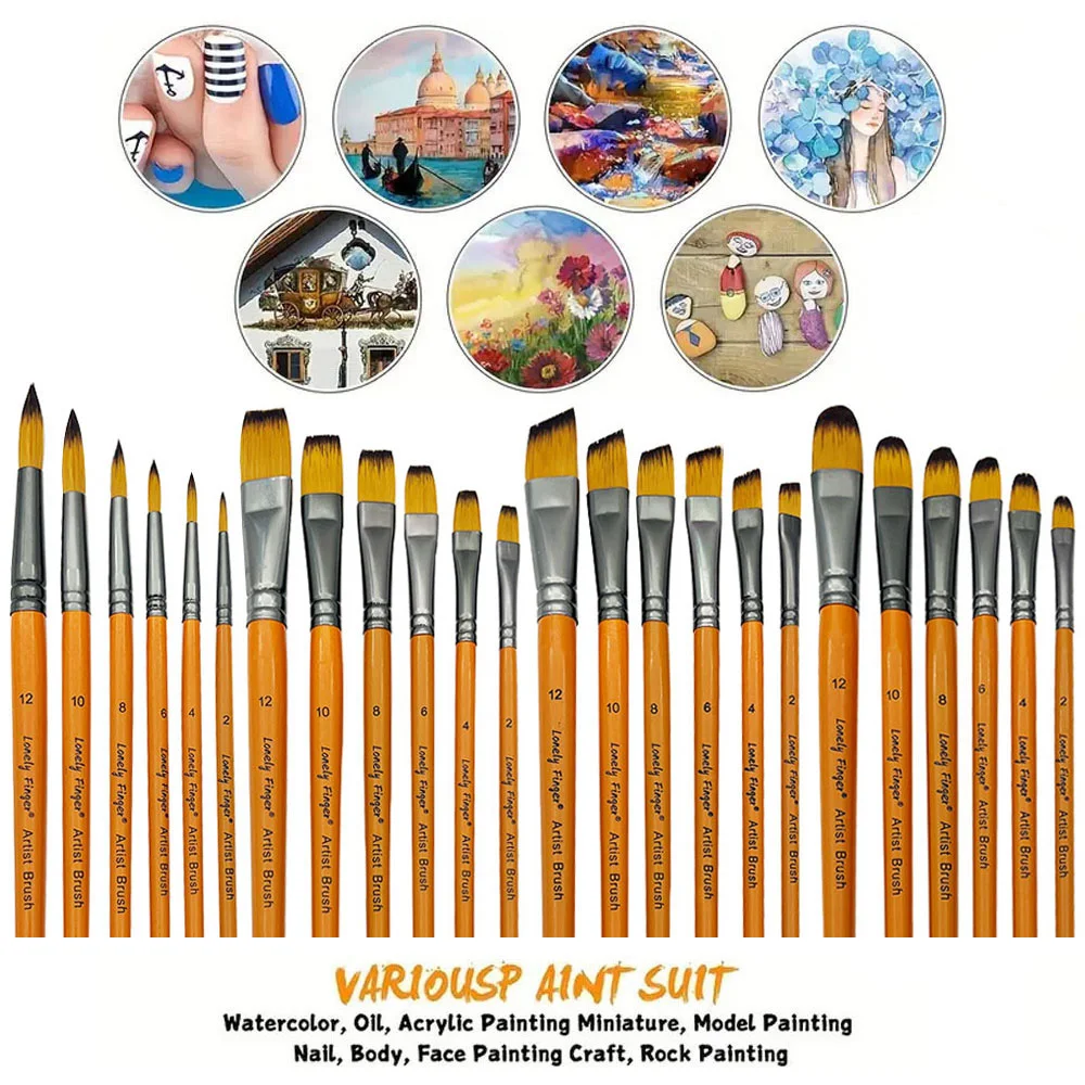 6/24Pcs Paint Brush Set, Artist Paintbrushes for Acrylic Oil Watercolor Painting, Premium Nylon Hair Art Paint Brushes