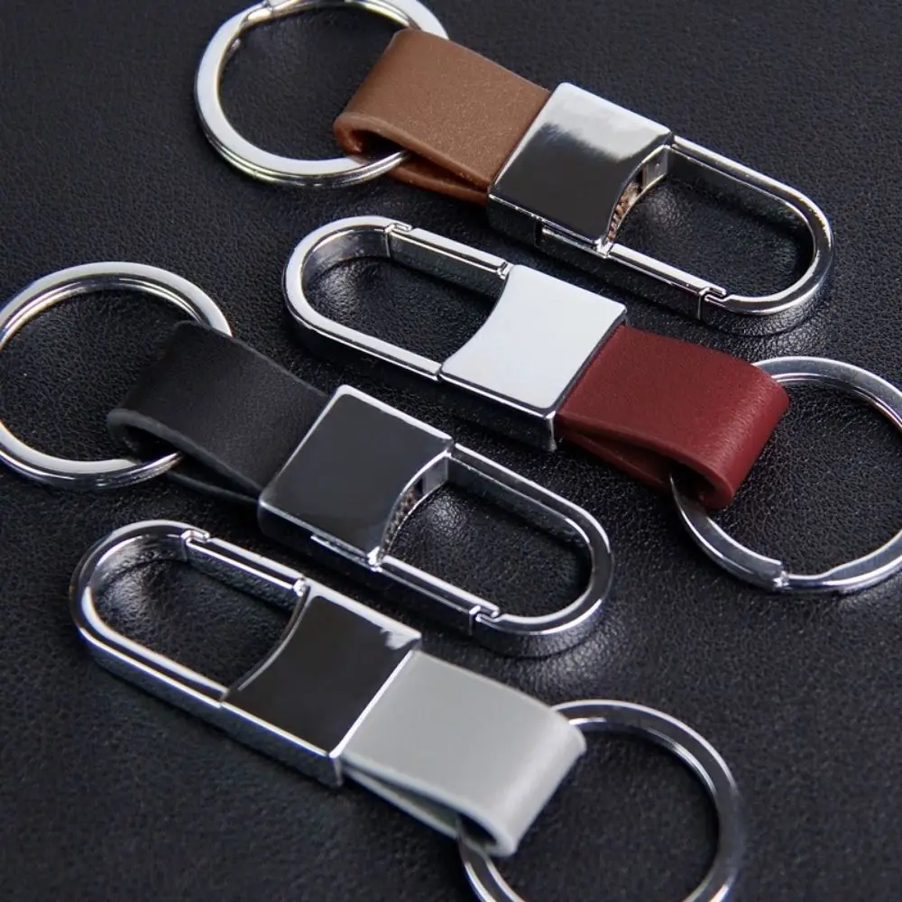 Minimalist Men's Leather Car Key Ring Anti-Lost Durable Waist Hanging Key Chain 8-shaped Buckle Quick Detachable Car Key Holder