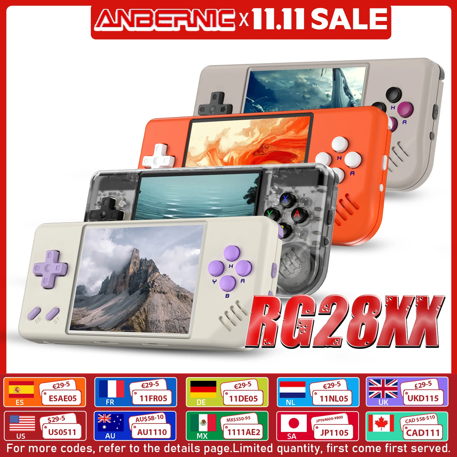 ANBERNIC RG28XX Console di gioco portatile retrò Schermo IPS da 2,83 pollici Sistema operativo Linux Batteria incorporata da 3100 mAh Scheda TF 64G 5516 Giochi