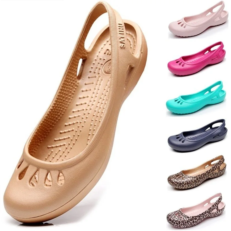 2022 Summer Nurse Shoes Flat-heeled Hole Shoes Baotou Sandals Plastic Sandals Student Beach Shoes Eva Garden Shoes