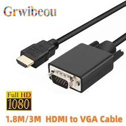 HDMI-Compatible to VGA Adapter Video Audio Male Converter 1.8M/3M FHD 1920*1080P For Desktop Laptop PC TV Monitor Projector