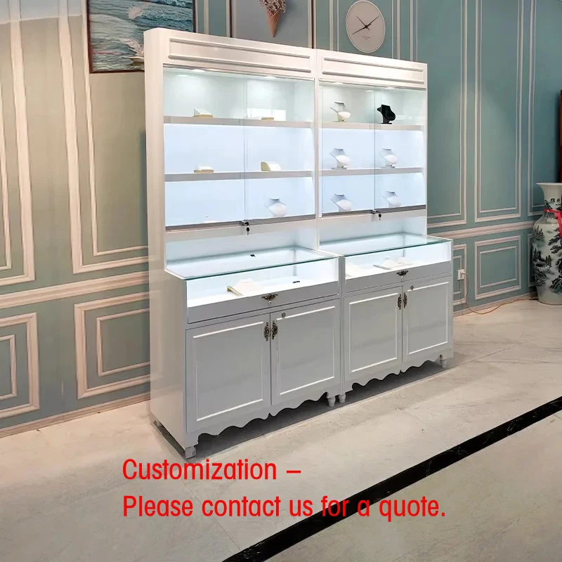 custom.Customizable Multi-Layer Glass Door Jewelry Display with LED Lighting & Heavy-Duty Construction Ret