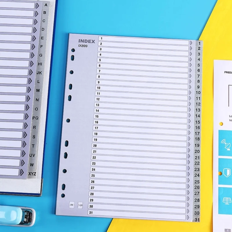 Разделители папок Вкладки с буквенным указателем Пронумерованные разделители тем с 11 отверстиями и списком содержимого, 5 10 12