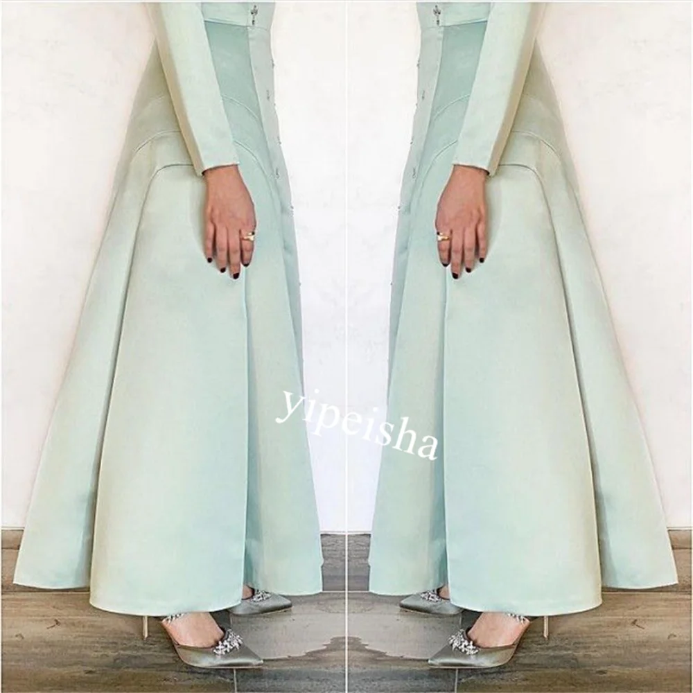 Customized  Evening    Jersey Rhinestone Engagement A-line O-Neck Bespoke Occasion Gown Midi es Saudi Arabia