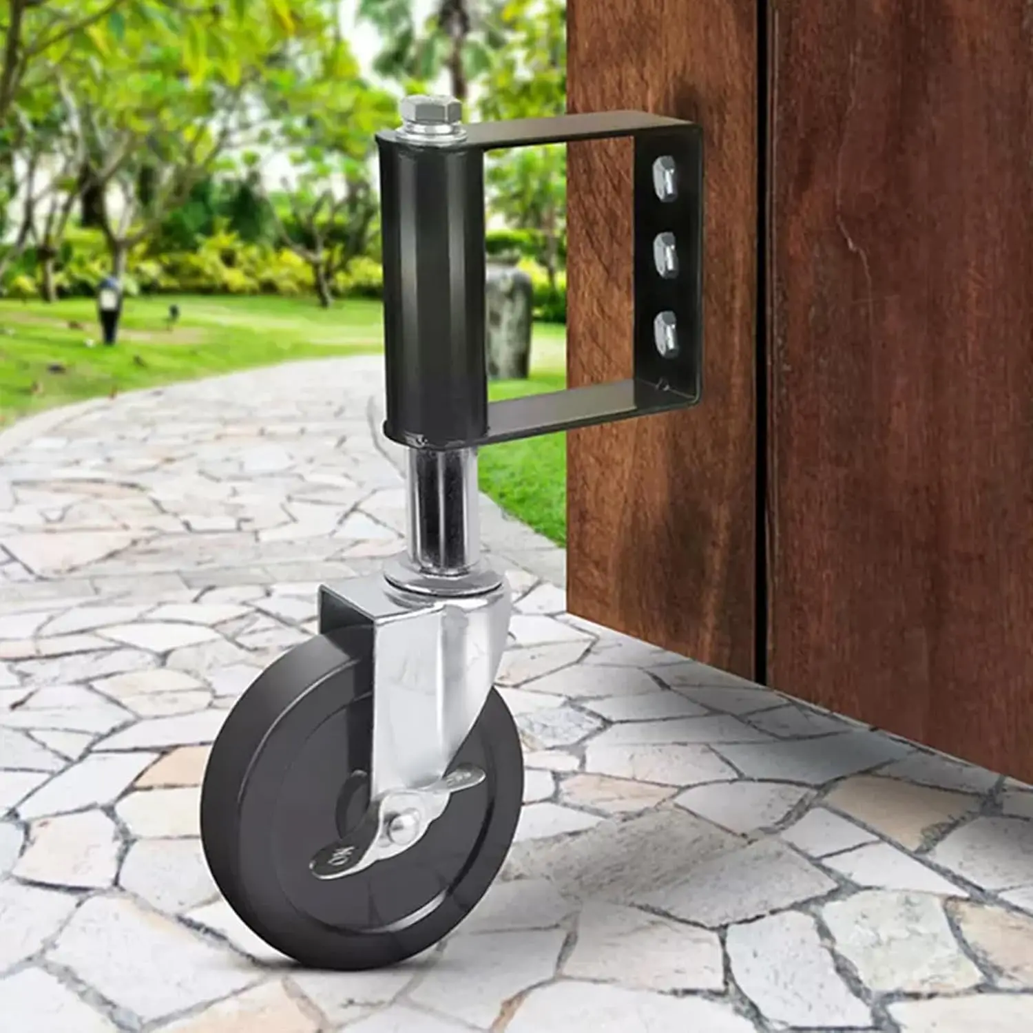 Roulette de portail 100 mm avec ressort, roue à suspension robuste, idéale pour portails en bois, clôtures et portails de jardin, roulettes de